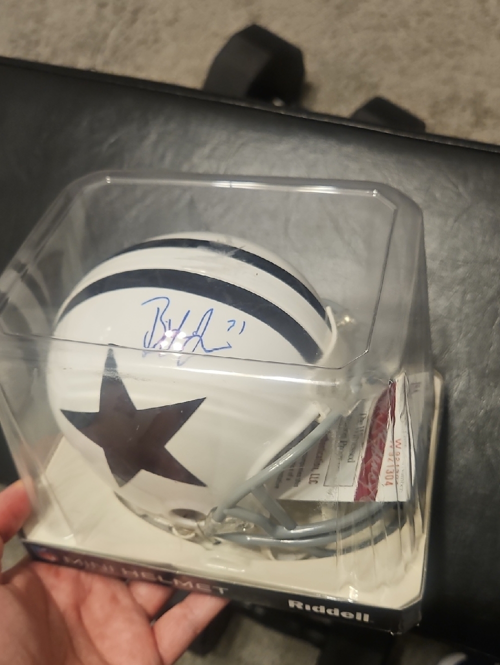 White and Navy Star Mini Football Helmet - Dallas Style